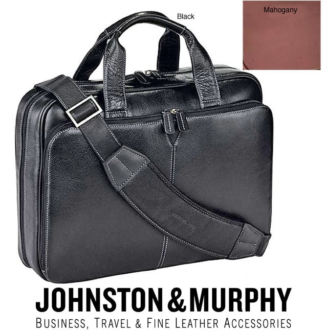 Johnston  Murphy Leather Slimline Laptop Briefcase - Overstock ...