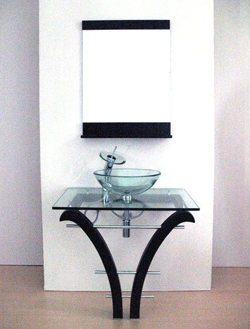 Pedestal Glass Bathroom Vanity and Faucet  