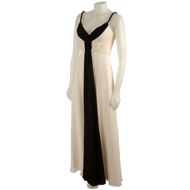 Donna Ricco Collection Ivory and Black Colorblocked Silk Gown