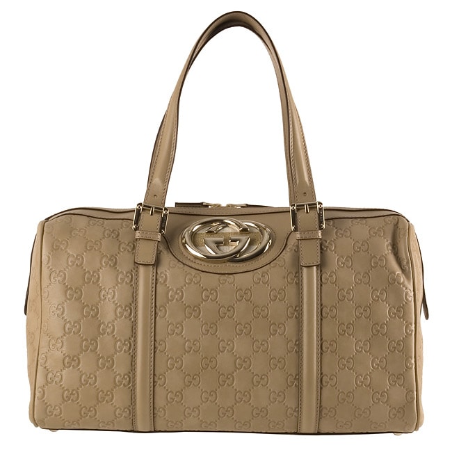 Gucci Sand Guccisma Leather &#39;Britt&#39; Boston Bag - Overstock™ Shopping - Big Discounts on Gucci ...