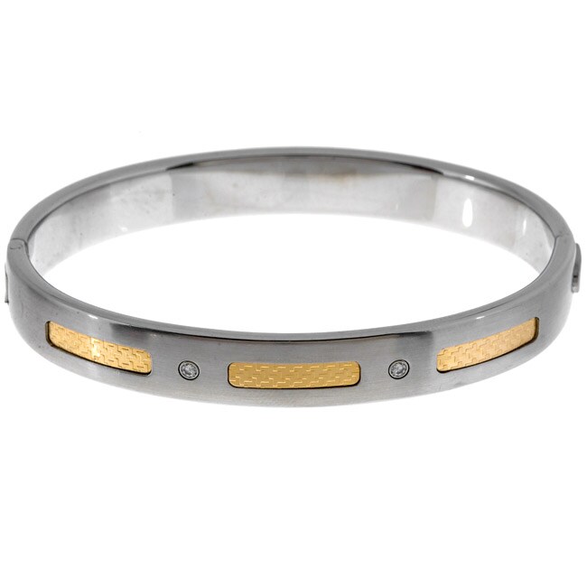 18k Gold Diamond Stainless Steel Bangle Bracelet  