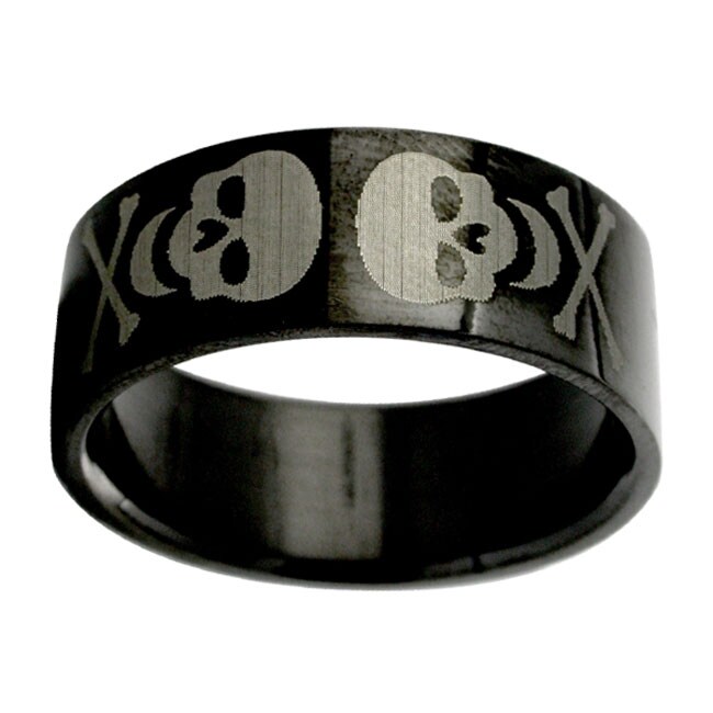 Black Stainless Steel Etched Skull Ring (Case of 2)  