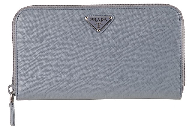Prada Light Blue Leather Saffiano Checkbook Wallet