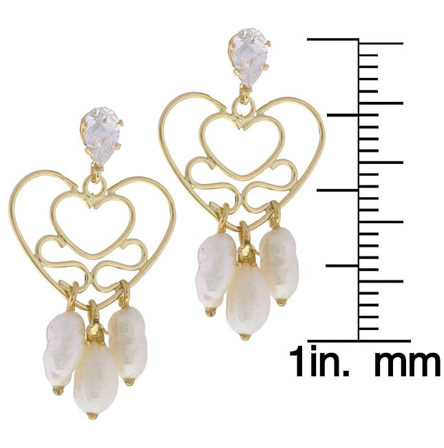 14k Yellow Gold Filigree Heart Earrings  