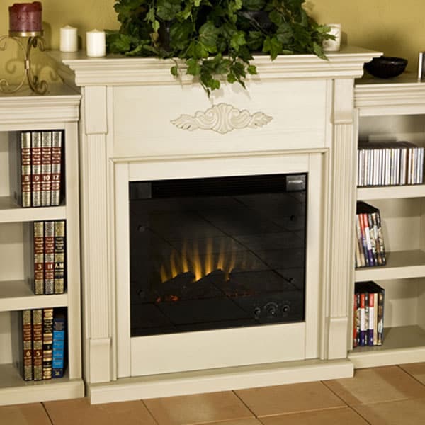 Dublin Antique White Bookcase Electric Fireplace
