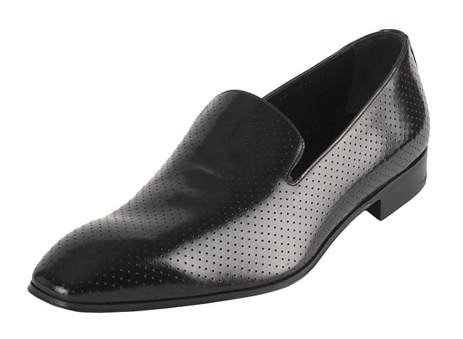 Prada Mens Black Perforated Leather Dress Loafer  
