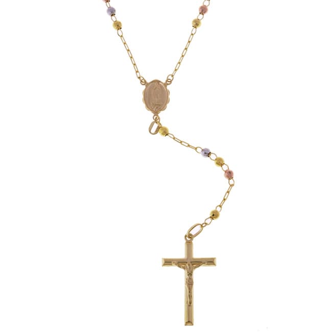 14k Tri Color Gold 26 inch Italian Style Rosary  