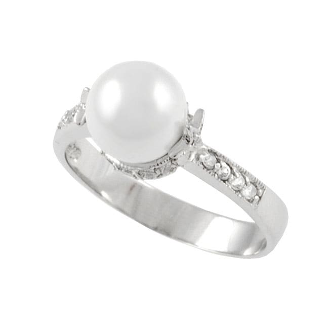 Tressa Sterling Silver with Faux Pearl CZ Ring  