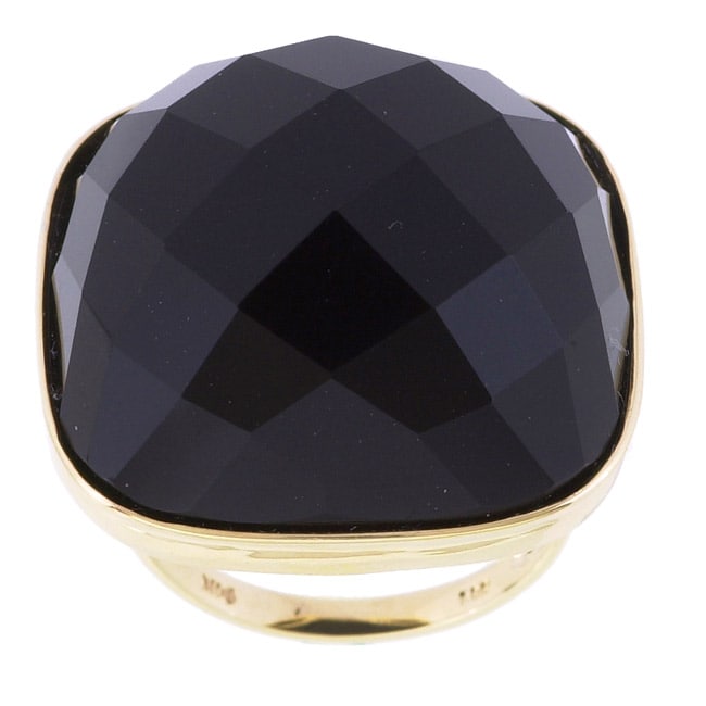 14k Yellow Gold Square Faceted Onyx Ring  