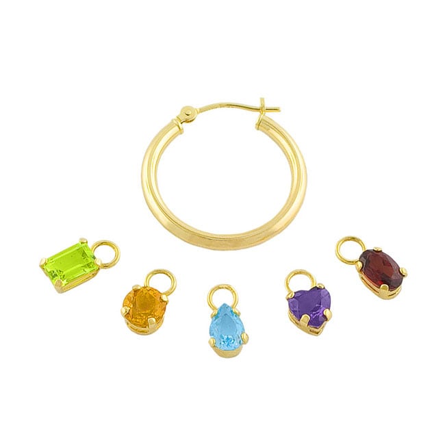 14k Gold Hoops with Interchangeable Gemstone Charms 11128773