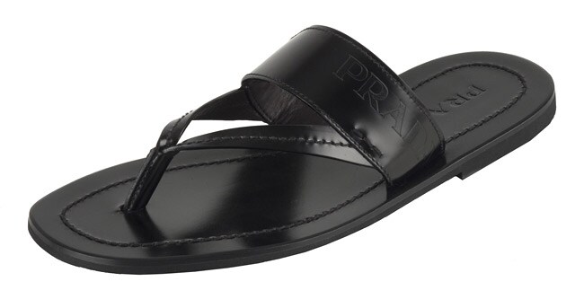 Prada Men's Black Leather Thong Sandals - Overstock Shopping - Top ...