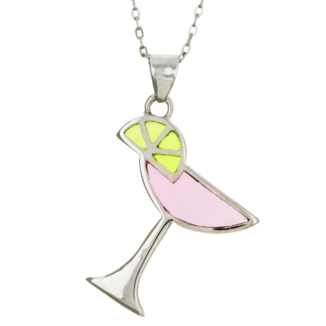 Sterling Silver Pink and Green Margarita Necklace  