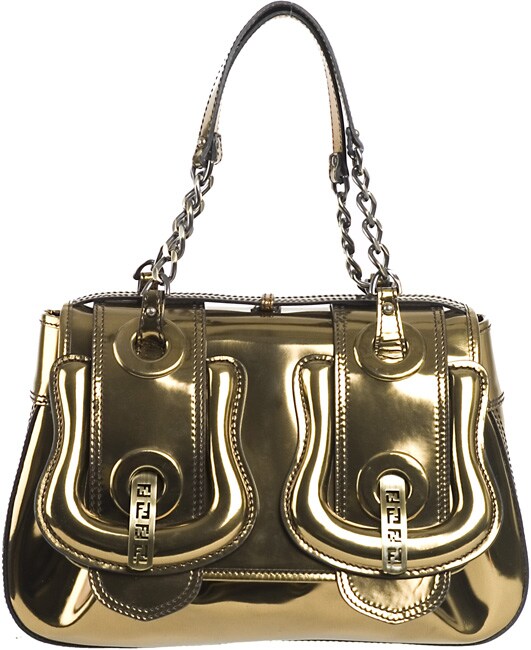 Fendi 'B.Fendi' Gold Leather Buckle Handbag - 11250036 - Overstock.com ...