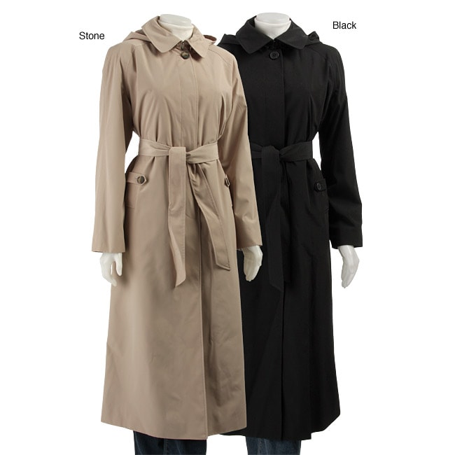 London Fog Womens Hooded Long Trench Coat with Liner  