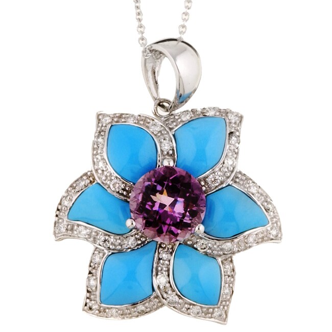 Encore by Le Vian 14k Gold Turquoise and Amethyst Flower Necklace 