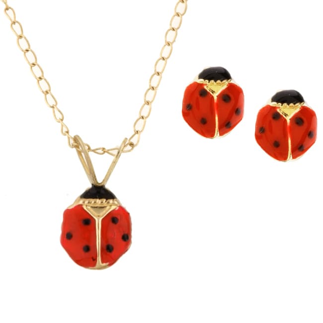 14k Yellow Gold Ladybug Earring and Necklace Set 11290037 Overstock