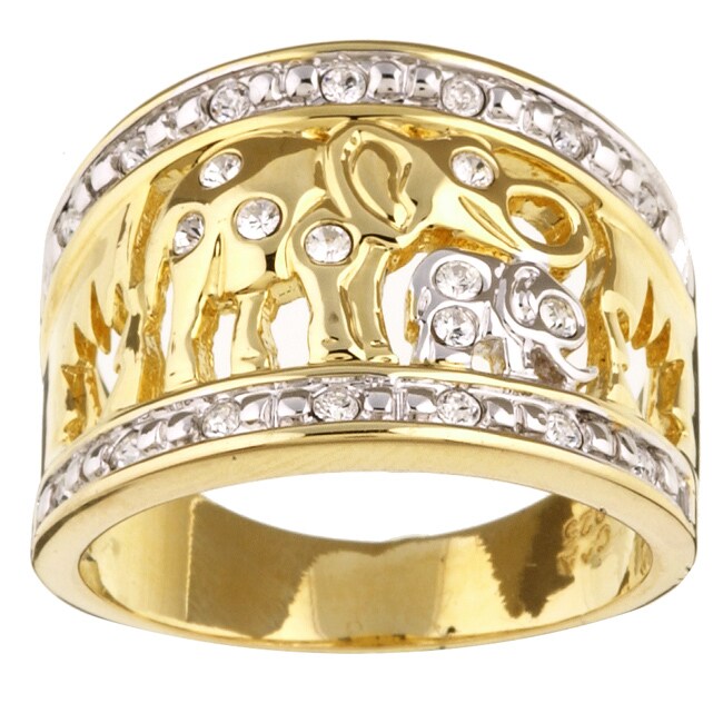 Chateau D Argent Gold over Sterling Silver White CZ Elephant Ring 