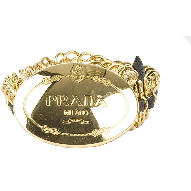 Prada Women\u0026#39;s Gold Chain Plaque Buckle Belt - 11333083 - Overstock ...  