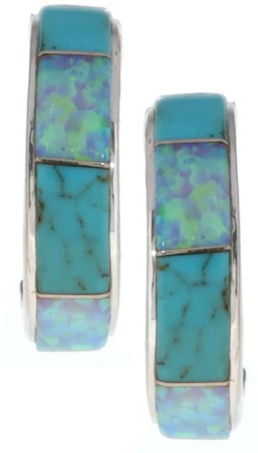 Sterling Silver Turquoise and Opal Earrings  