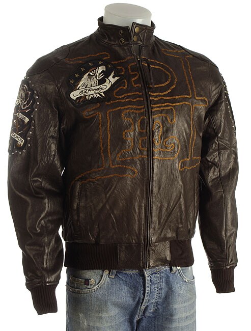 Ed Hardy Mens Dead or Alive Leather Jacket  