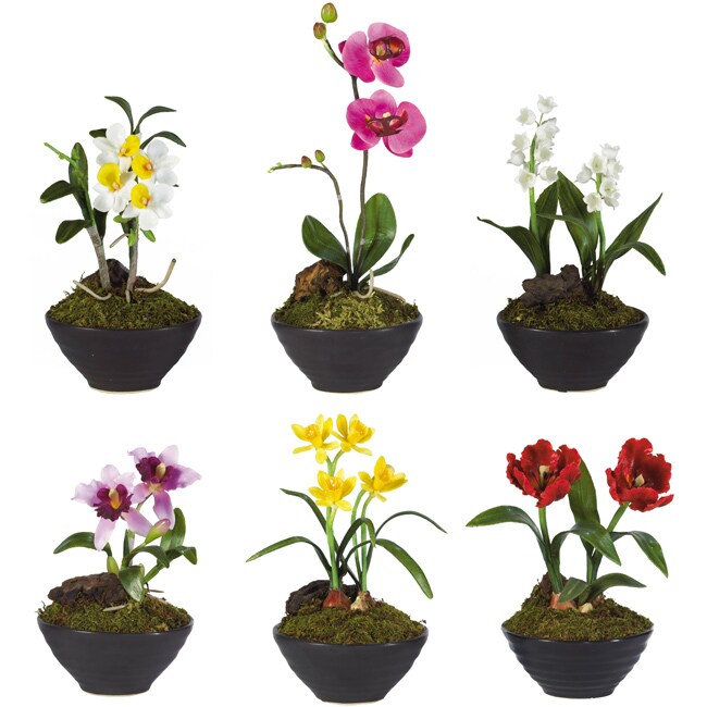 Little Black Vase Artificial Floral Assortment (Set of 6)   