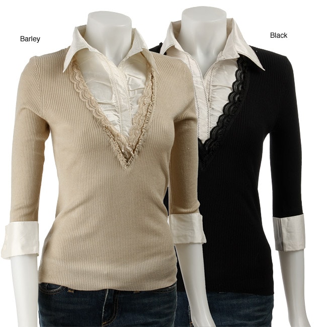Dolce Cabo Womens Lace Trim French Cuff Shirt  