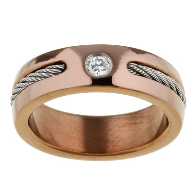 Chocolate Stainless Steel and Cubic Zirconia Ring Overstock Shopping