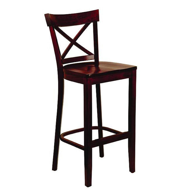 Dark Mahogany Wood Seat X back Barstool  