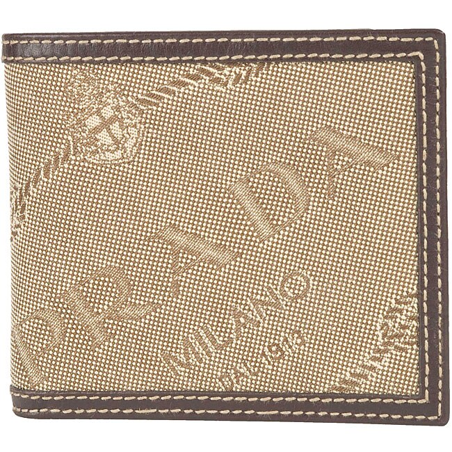 Prada Men\u0026#39;s Brown Logo Jacquard Bi-fold Wallet - 11438009 ...  
