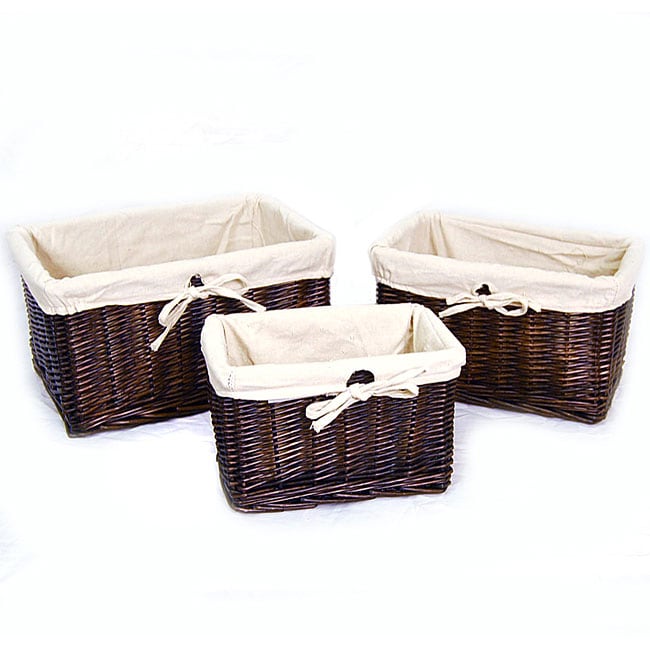 Wicker Beige Fabric Liner Storage Basket (Set of 3)  