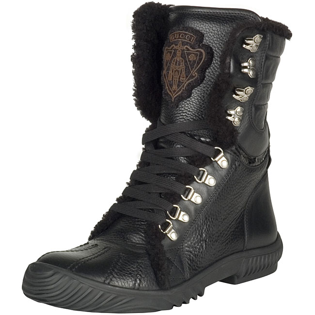 black pebbled leather boots