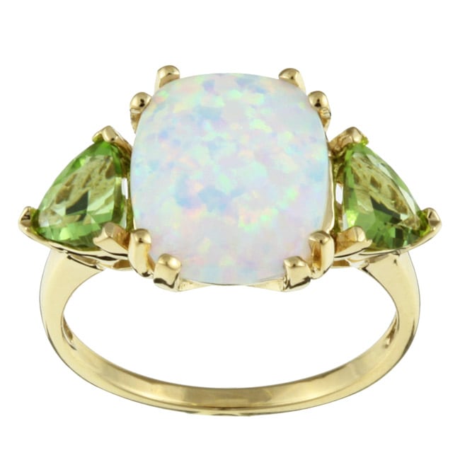14k Yellow Gold Created Opal and Peridot Ring 11477665 Shopping Top Rated