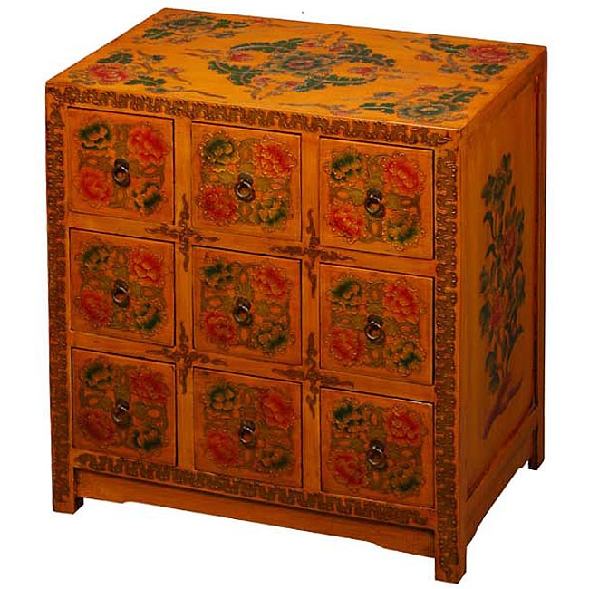 Hand painted Tibetan 9 drawer End Table/ Cabinet