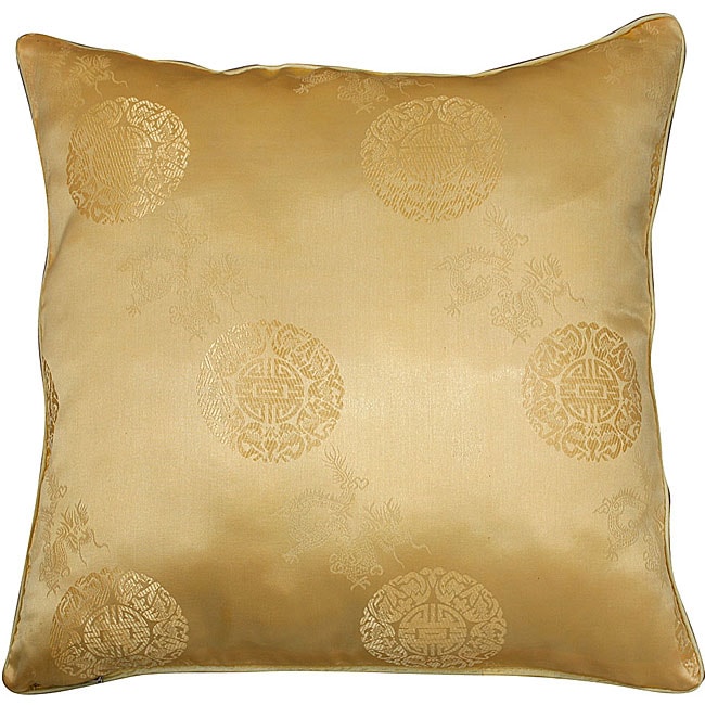 Chinese Dragons and Lotus Flower Gold Cushion Cover  