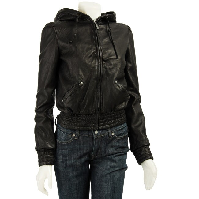 MICHAEL Michael Kors Womens Leather Hooded Jacket  
