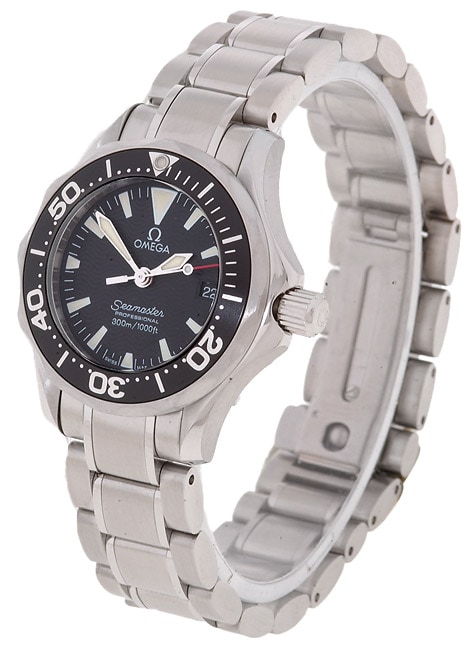 Omega Womens Black Dial Seamaster Steel Watch  