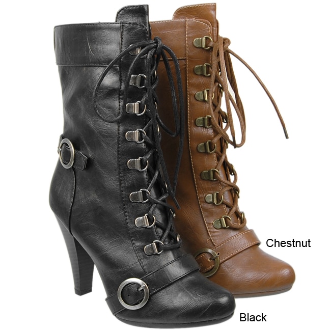 Anne Michelle by Journee Womens Lace up High Heel Boots   