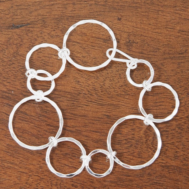 Sterling Silver Hammered Circles Link Bracelet (Mexico)   