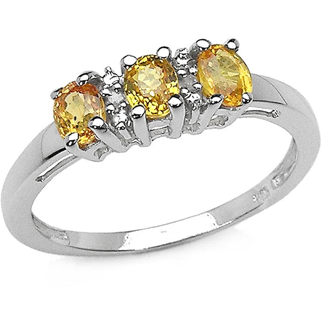 Sterling Silver Yellow Sapphire Diamond Ring 