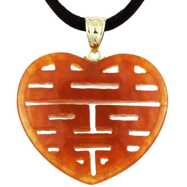 14k Gold Red Jade 'Double Happiness' Heart Necklace 11713830