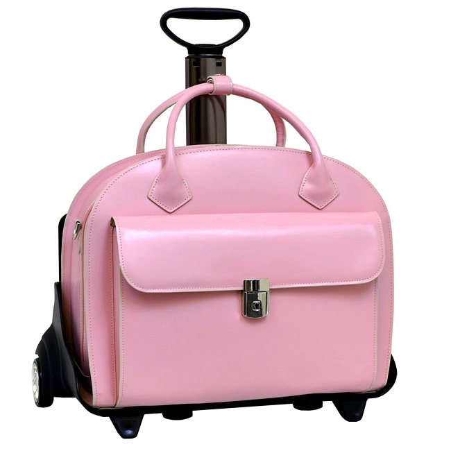 McKlein Pink Glen Ellyn Leather Detachable Wheeled Laptop Case