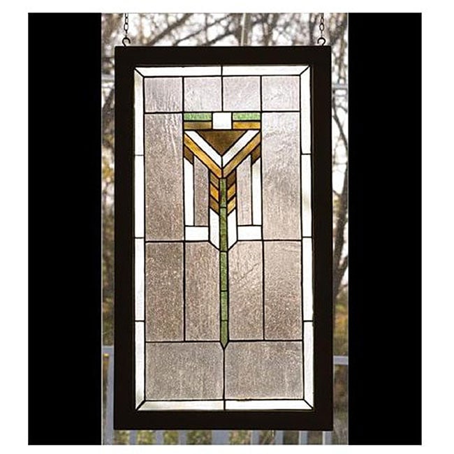 Prairie Stained Glass Window in Wood Frame  