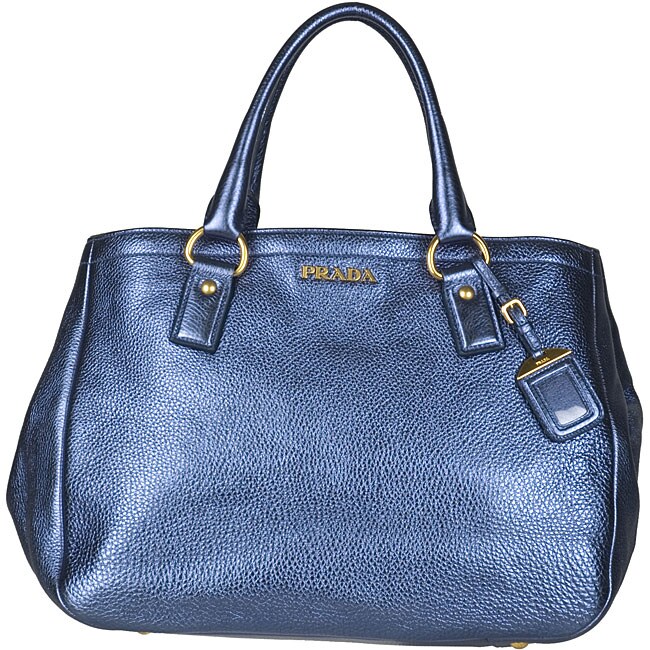 Prada \u0026#39;Vitello Daino\u0026#39; Blue Metallic Tote - 11944162 - Overstock ...  