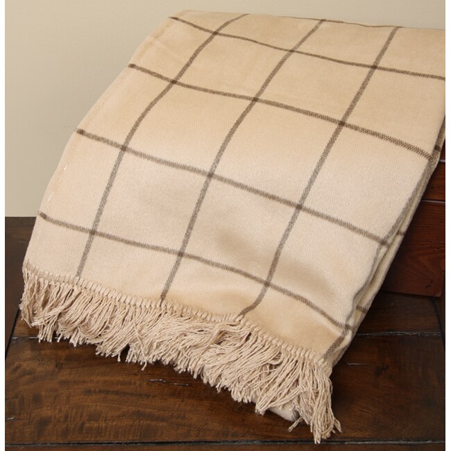 Microfiber Tan Plaid Throw Blanket (Set of 2) - 11947872 ...