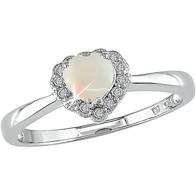 10k Gold Opal and Diamond Heart shaped Ring  