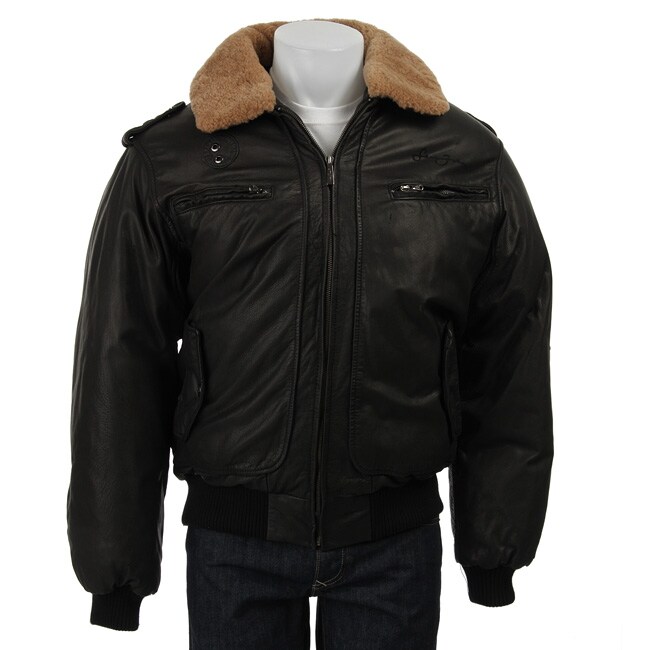 Sean John Men's Black Leather Bomber Jacket - Overstock Shopping