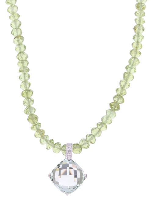14k White Gold Green Amethyst and Peridot Necklace  