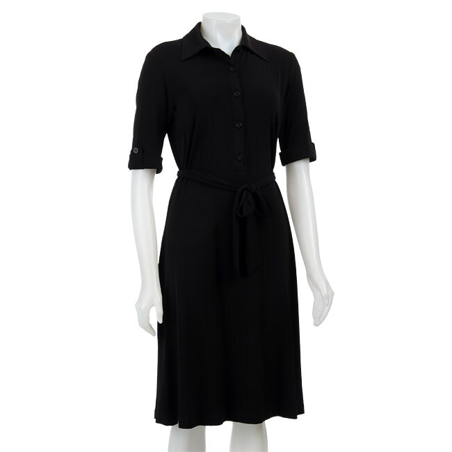 Glamour Women's Black Belted Button-down Dress - 12067516 - Overstock