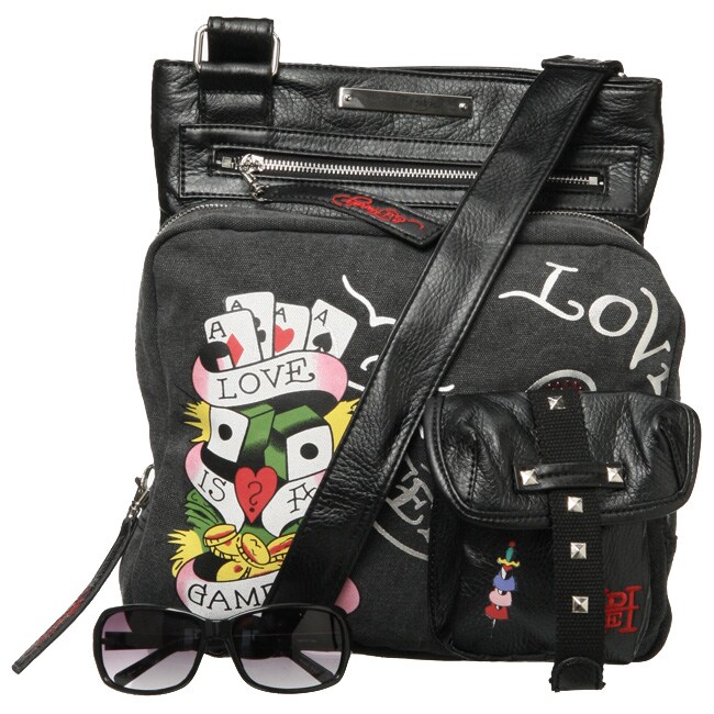 Ed Hardy Medium Canvas and Leather Cross-body Bag - Overstock Shopping - Top Rated Ed Hardy ...