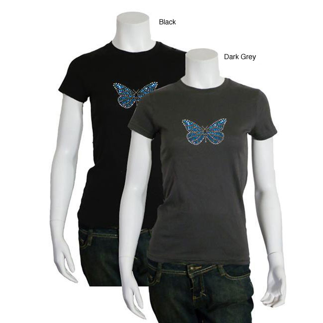 Crazy Haute Womens Rhinestone Butterfly T shirt  